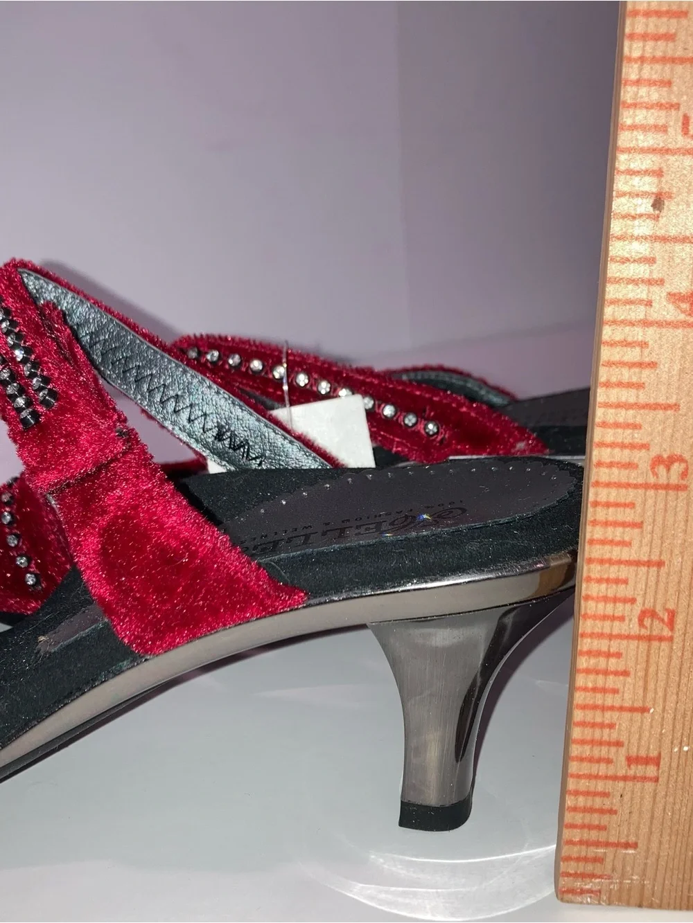 Helle Comfort Red Velvet Rhinestone Strappy Heels EU 38 US 7.5 Vintage Y2K